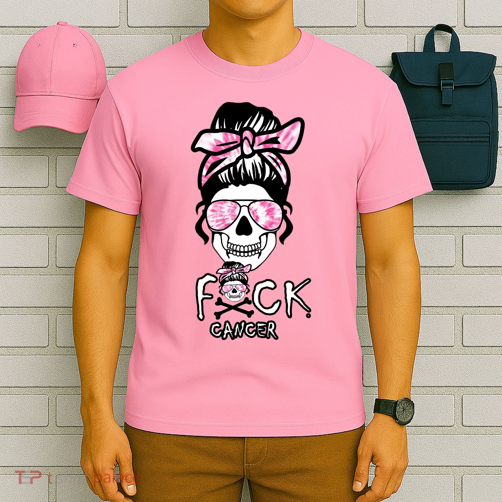 FCK Cancer Skeleton Skull Pink T-Shirt