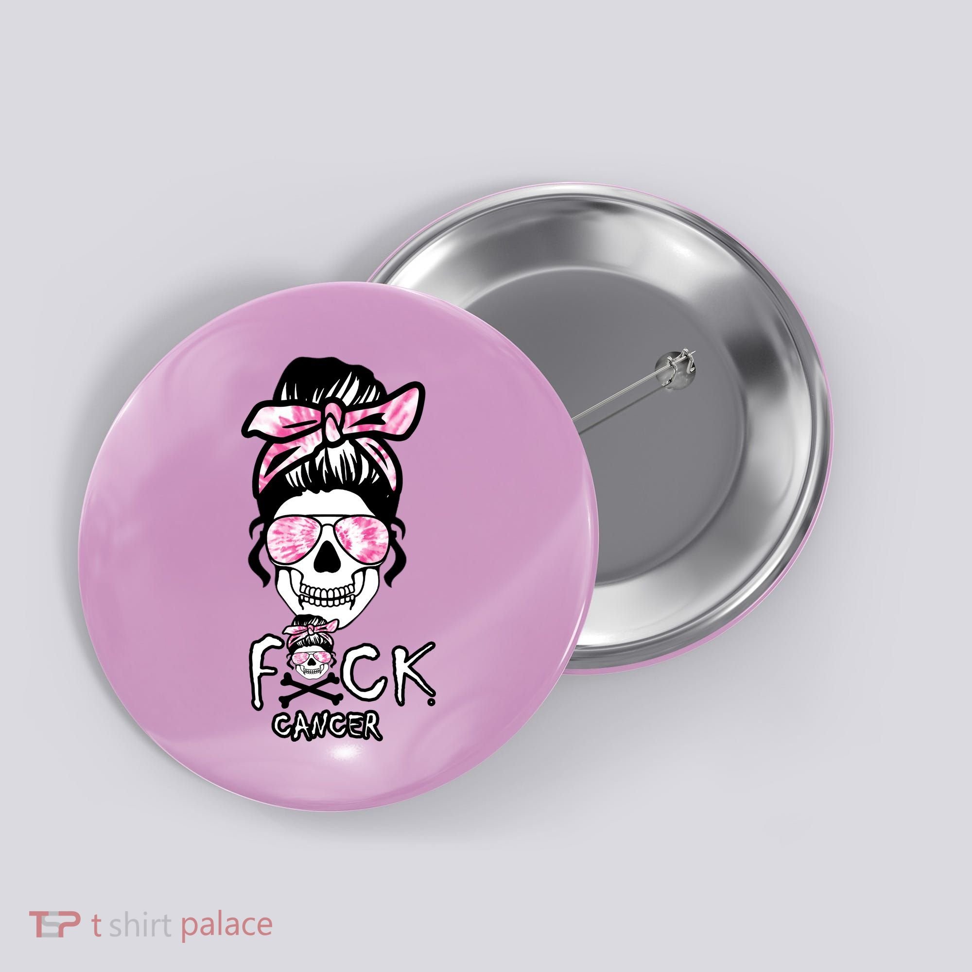 FCK Cancer Skeleton Skull Pink Button