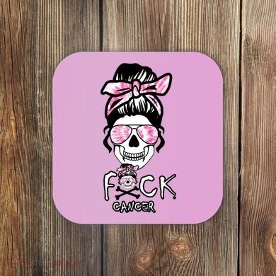 FCK Cancer Skeleton Skull Pink Coaster