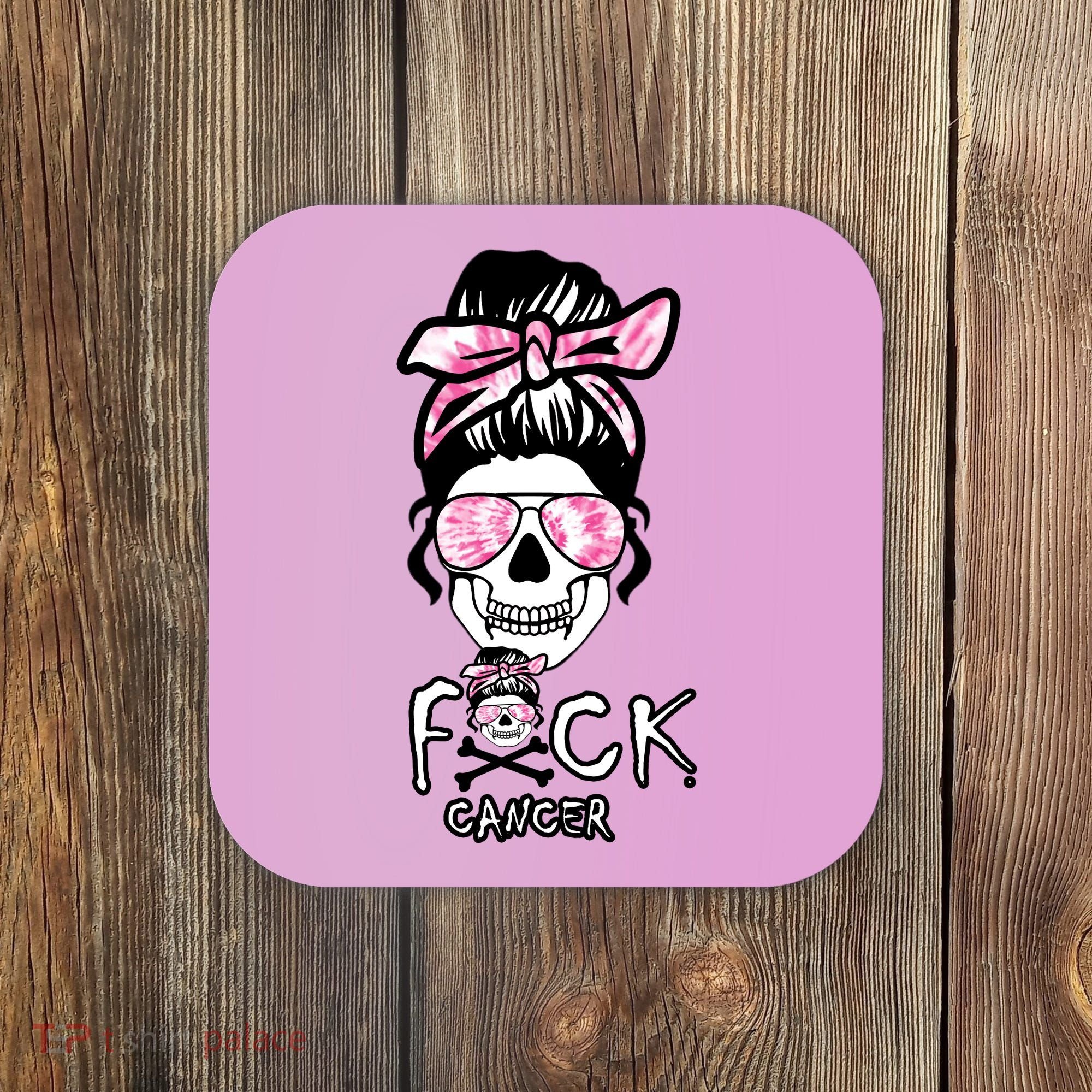 FCK Cancer Skeleton Skull Pink Coaster