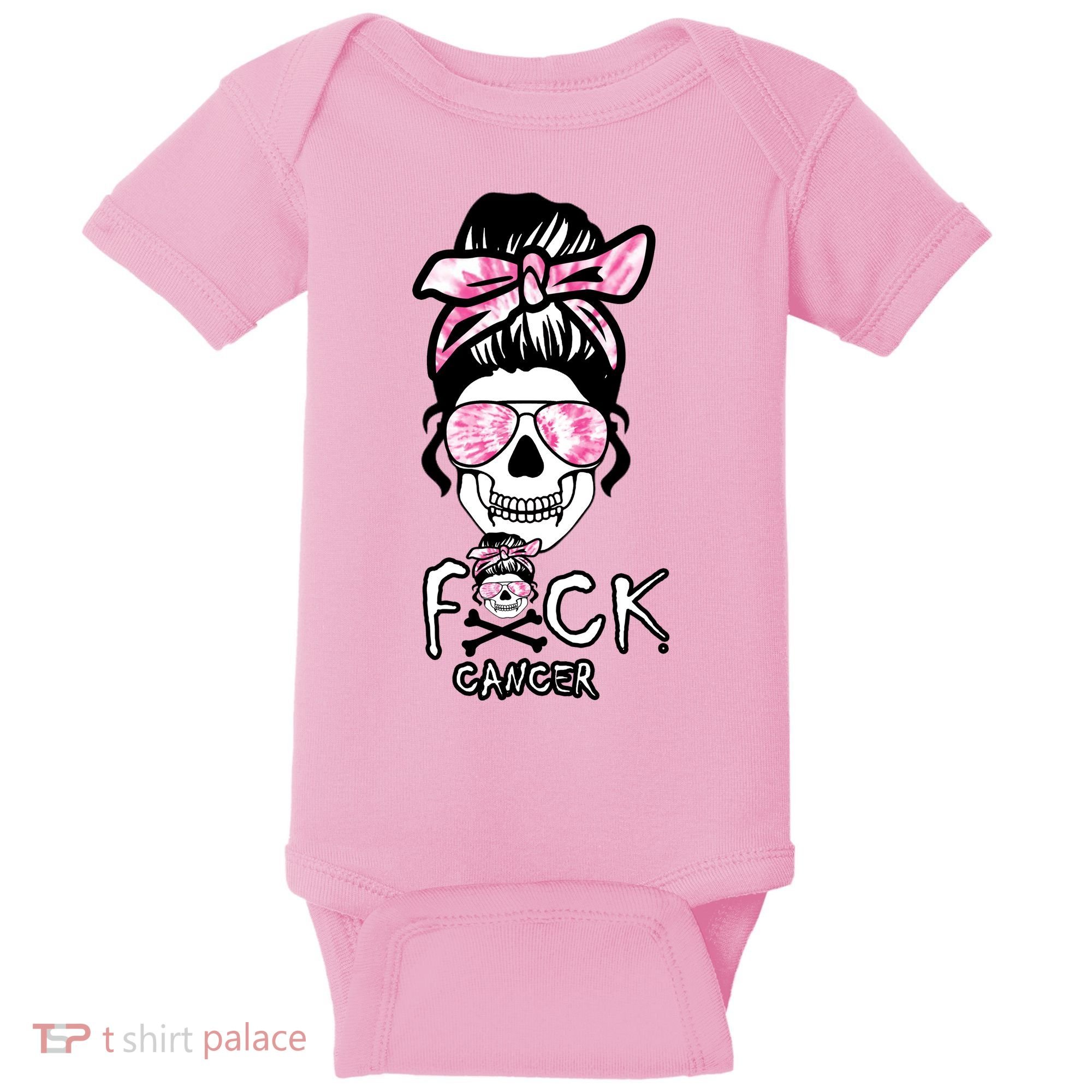 FCK Cancer Skeleton Skull Pink Baby Bodysuit