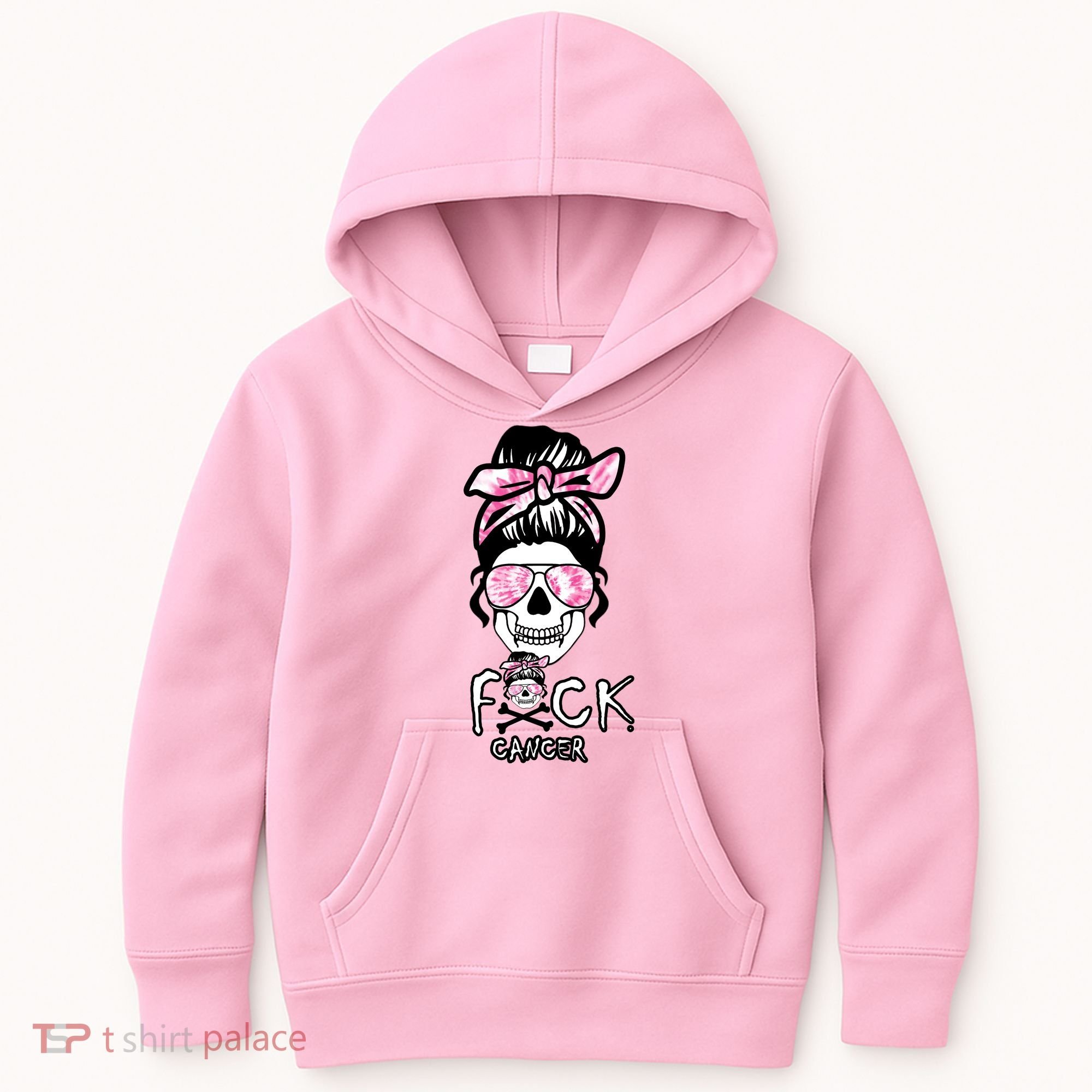 FCK Cancer Skeleton Skull Pink Kids Hoodie