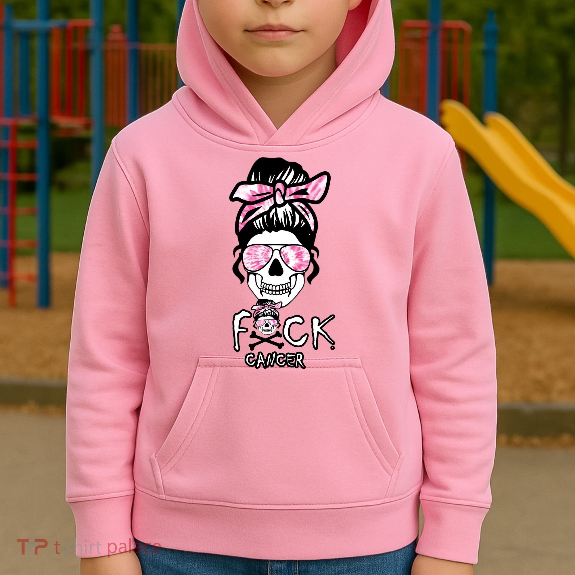 FCK Cancer Skeleton Skull Pink Kids Hoodie