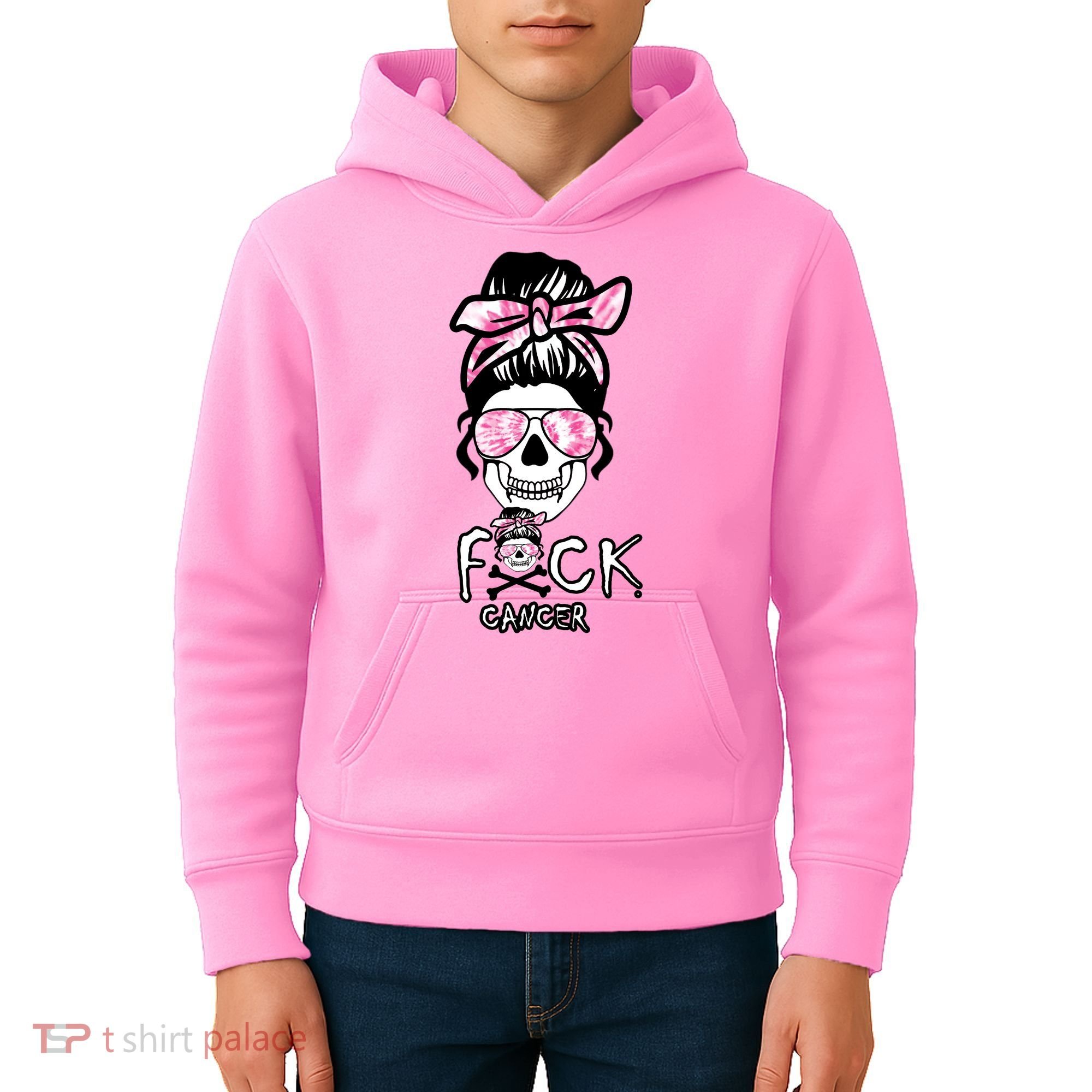FCK Cancer Skeleton Skull Pink Kids Hoodie