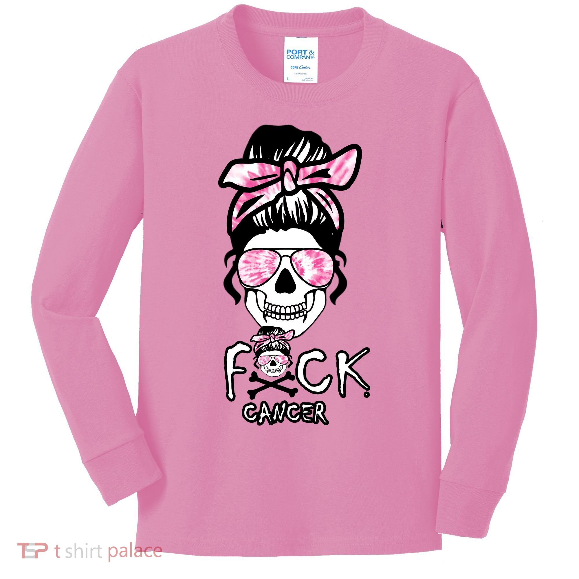 FCK Cancer Skeleton Skull Pink Kids Long Sleeve Shirt