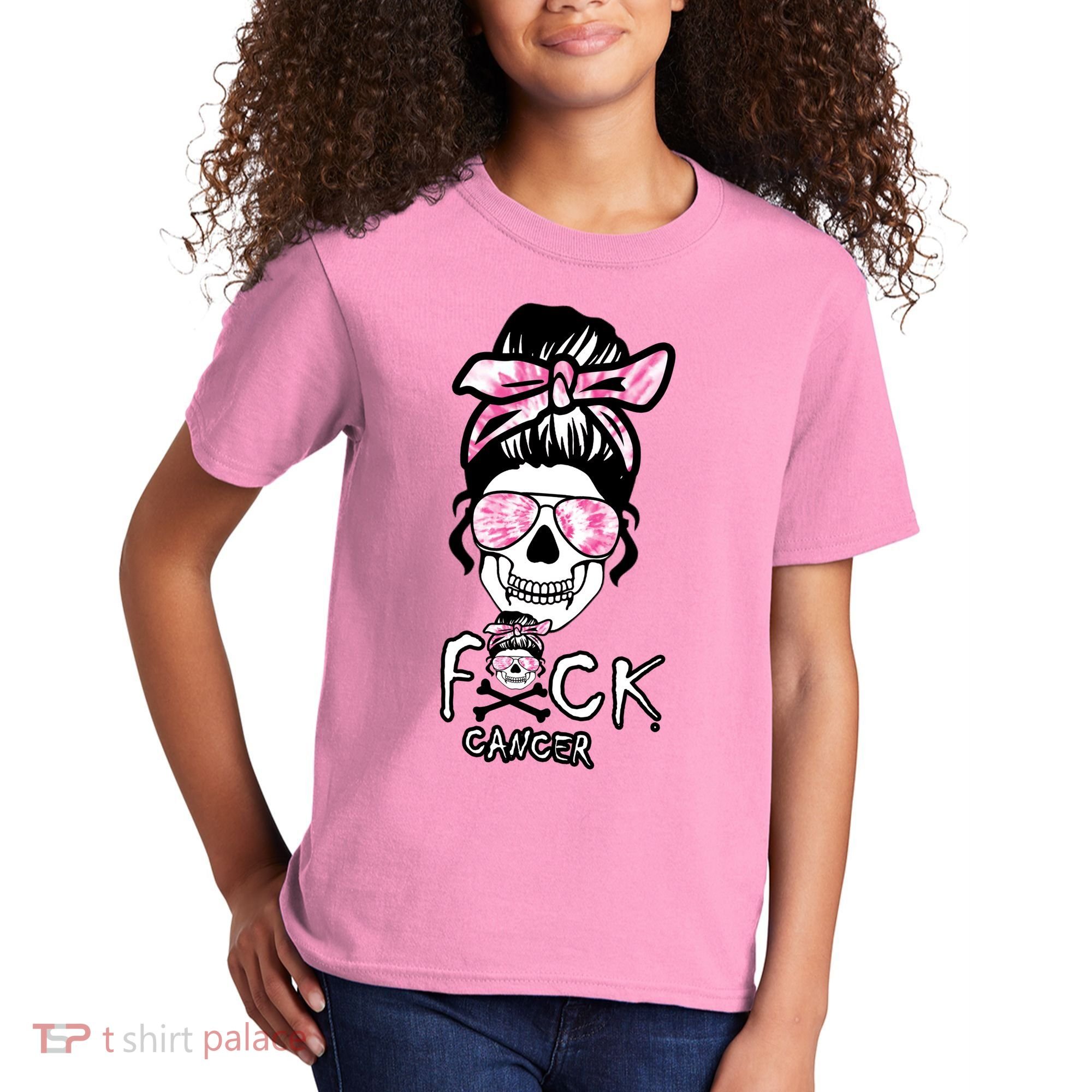 FCK Cancer Skeleton Skull Pink Kids T-Shirt
