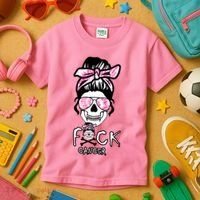 FCK Cancer Skeleton Skull Pink Kids T-Shirt thumb 3