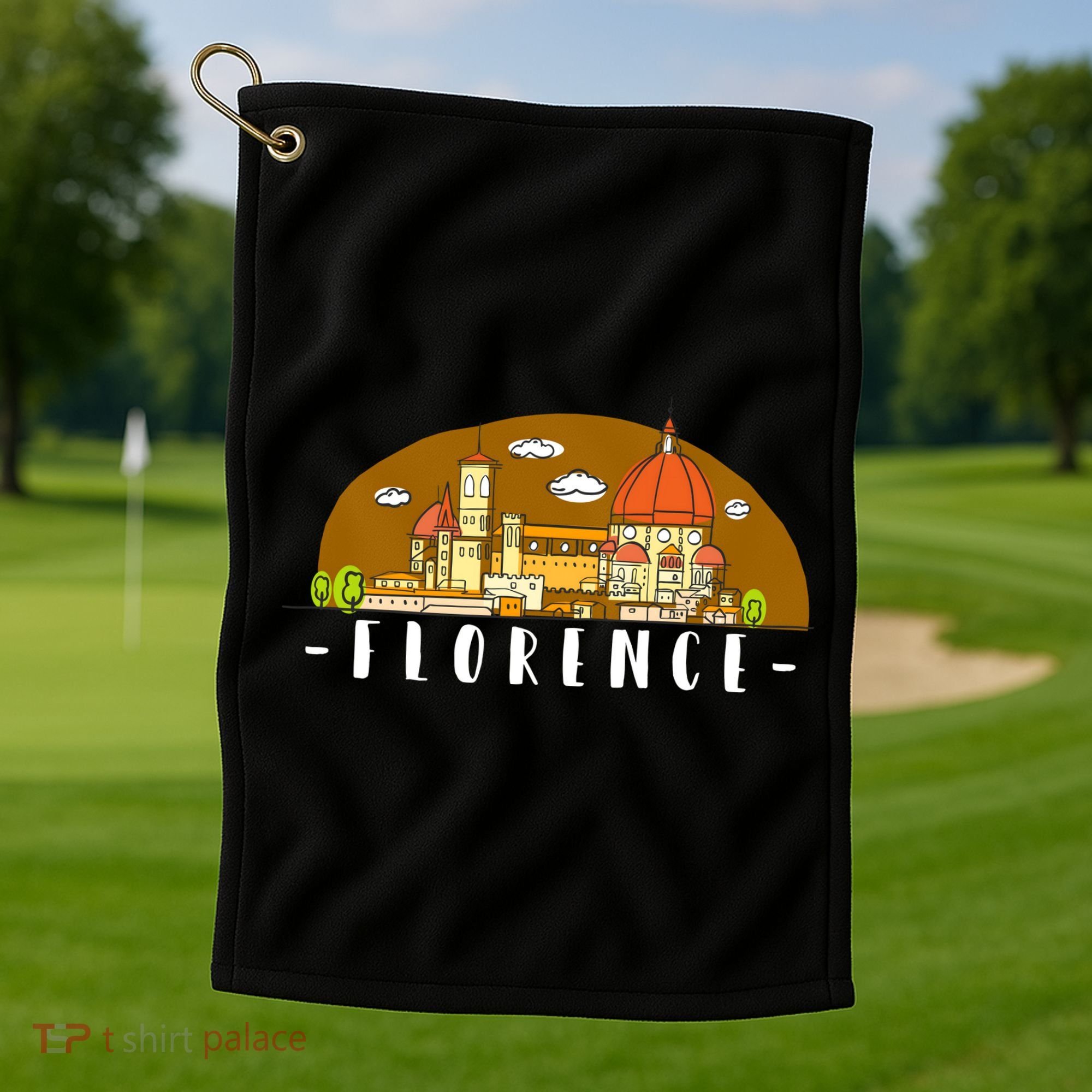 Florence Cartoon Style Illustration Golf Towel