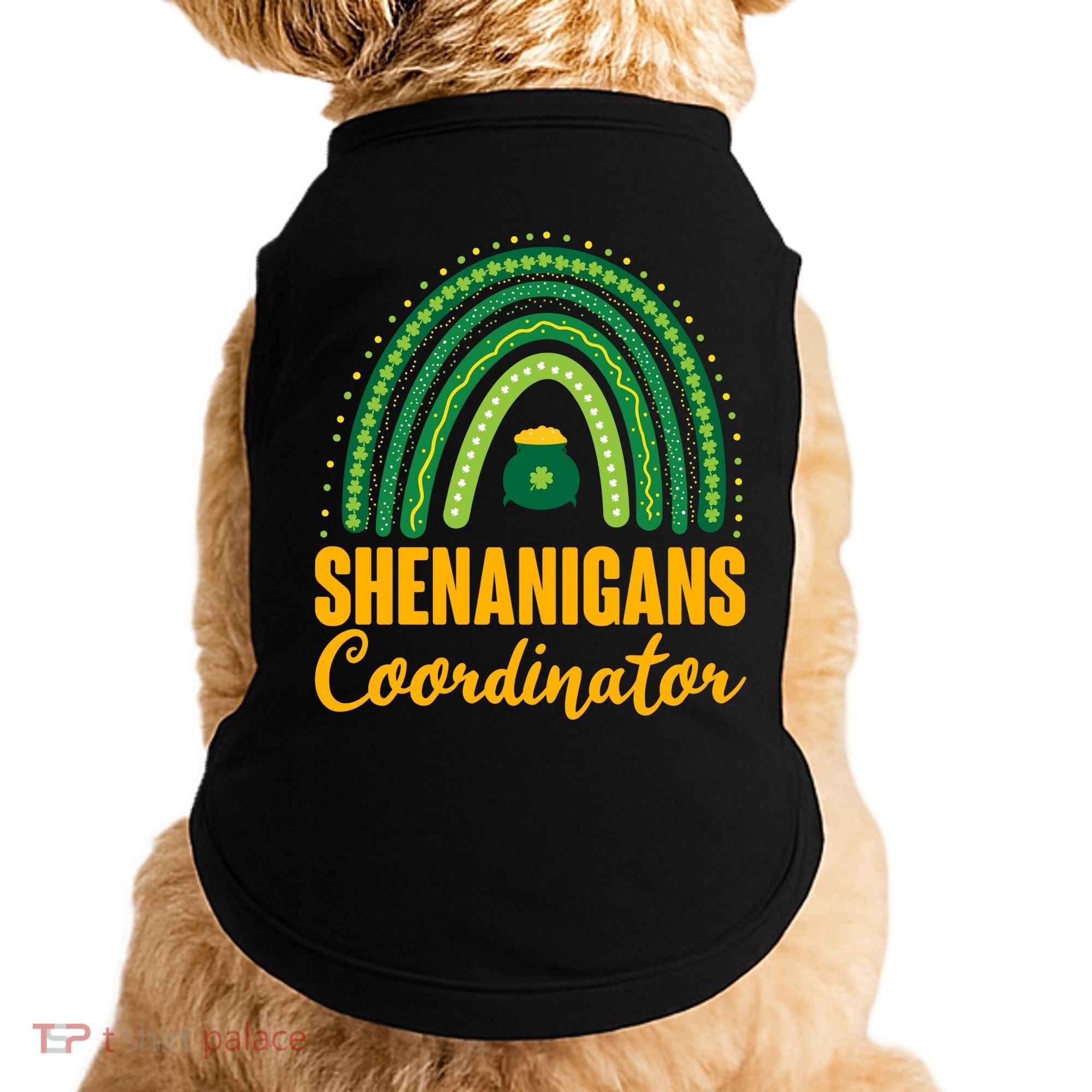 Funny Cute Shenanigans Coordinator Lucky Green Rainbow Pot Of Gold Doggie Tank