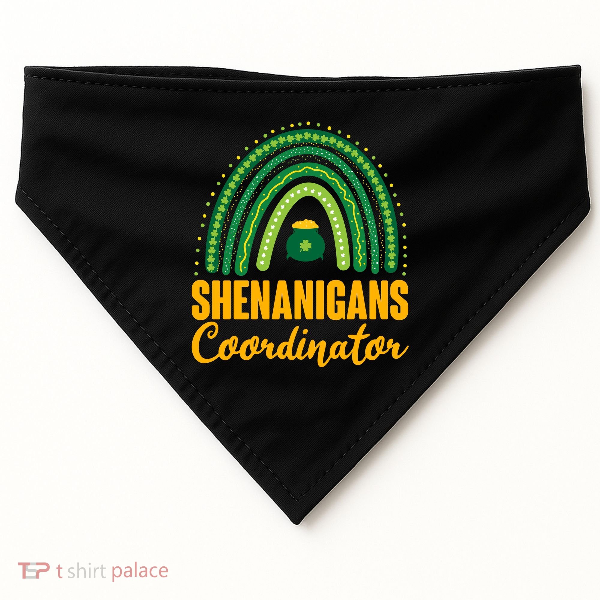Funny Cute Shenanigans Coordinator Lucky Green Rainbow Pot Of Gold USA-Made Doggie Bandana