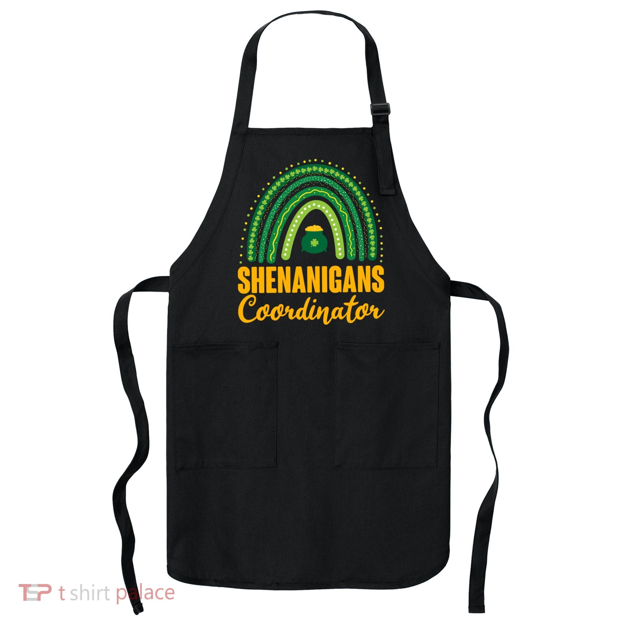 Funny Cute Shenanigans Coordinator Lucky Green Rainbow Pot Of Gold Apron