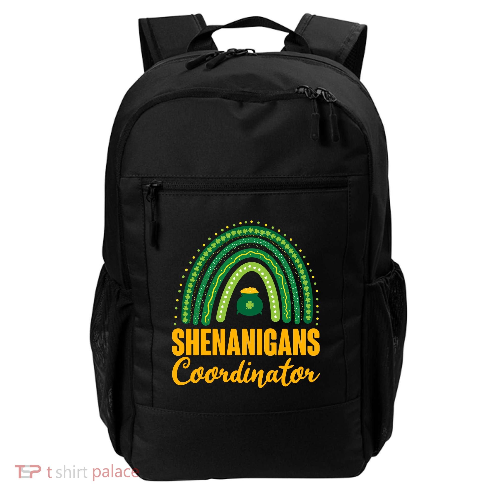 Funny Cute Shenanigans Coordinator Lucky Green Rainbow Pot Of Gold Backpack