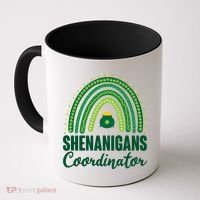Funny Cute Shenanigans Coordinator Lucky Green Rainbow Pot Of Gold Coffee Mug thumb 0