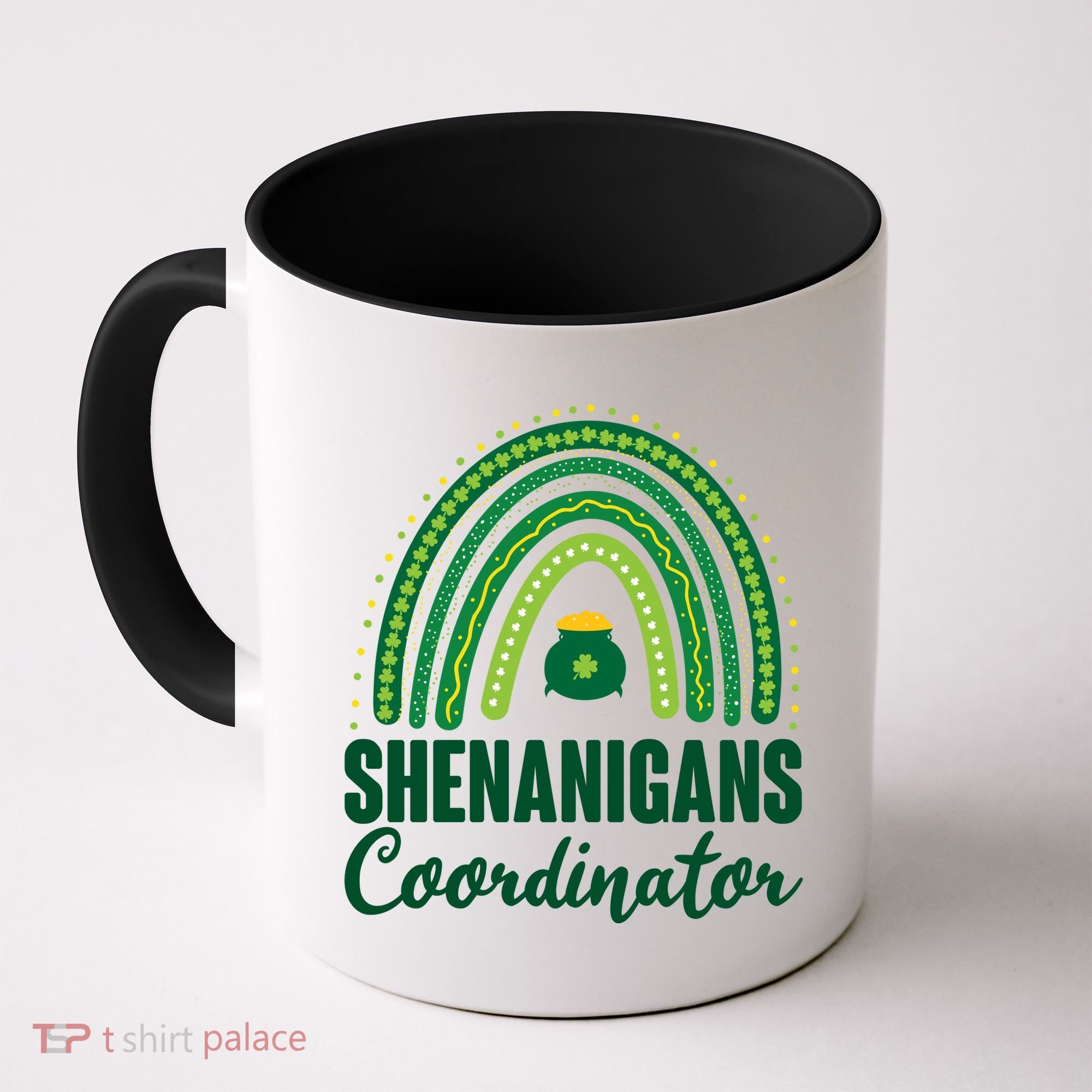 Funny Cute Shenanigans Coordinator Lucky Green Rainbow Pot Of Gold Coffee Mug