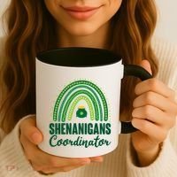 Funny Cute Shenanigans Coordinator Lucky Green Rainbow Pot Of Gold Coffee Mug thumb 3