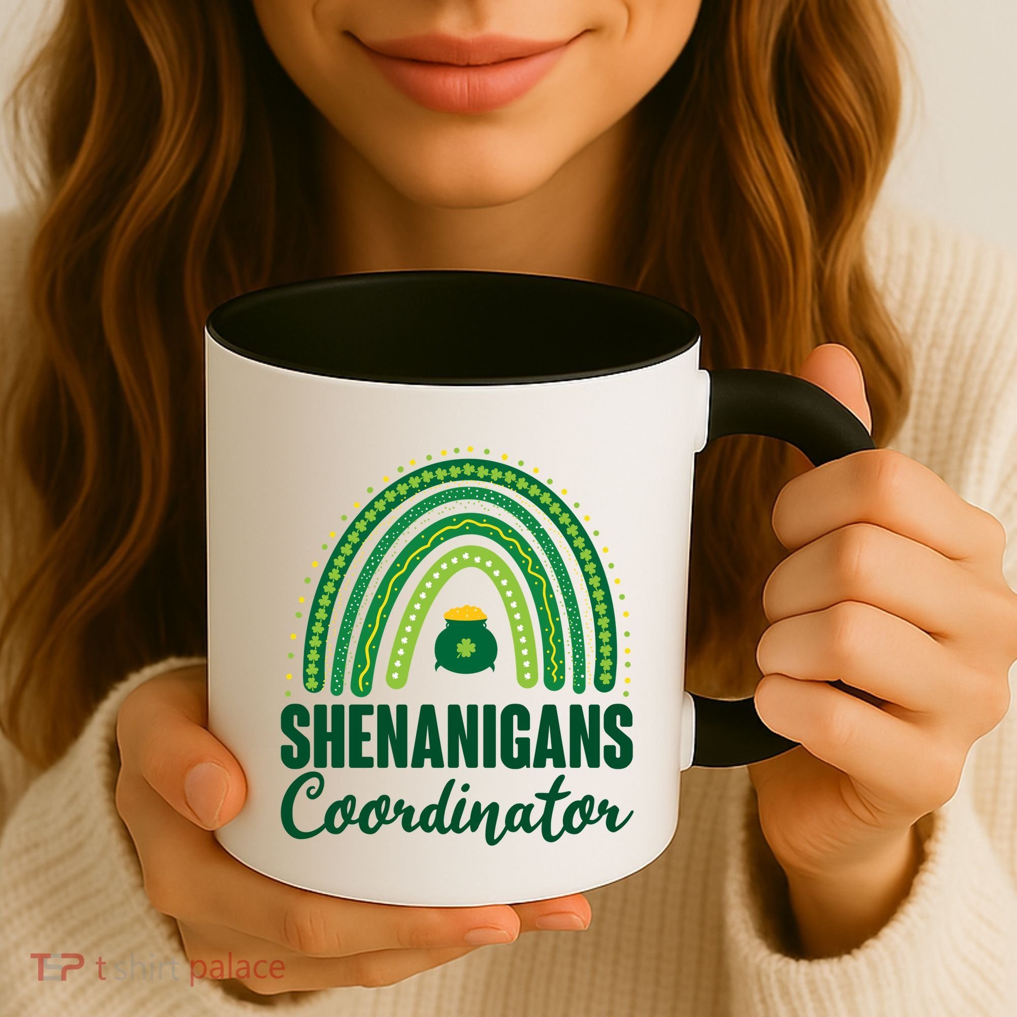 Funny Cute Shenanigans Coordinator Lucky Green Rainbow Pot Of Gold Coffee Mug