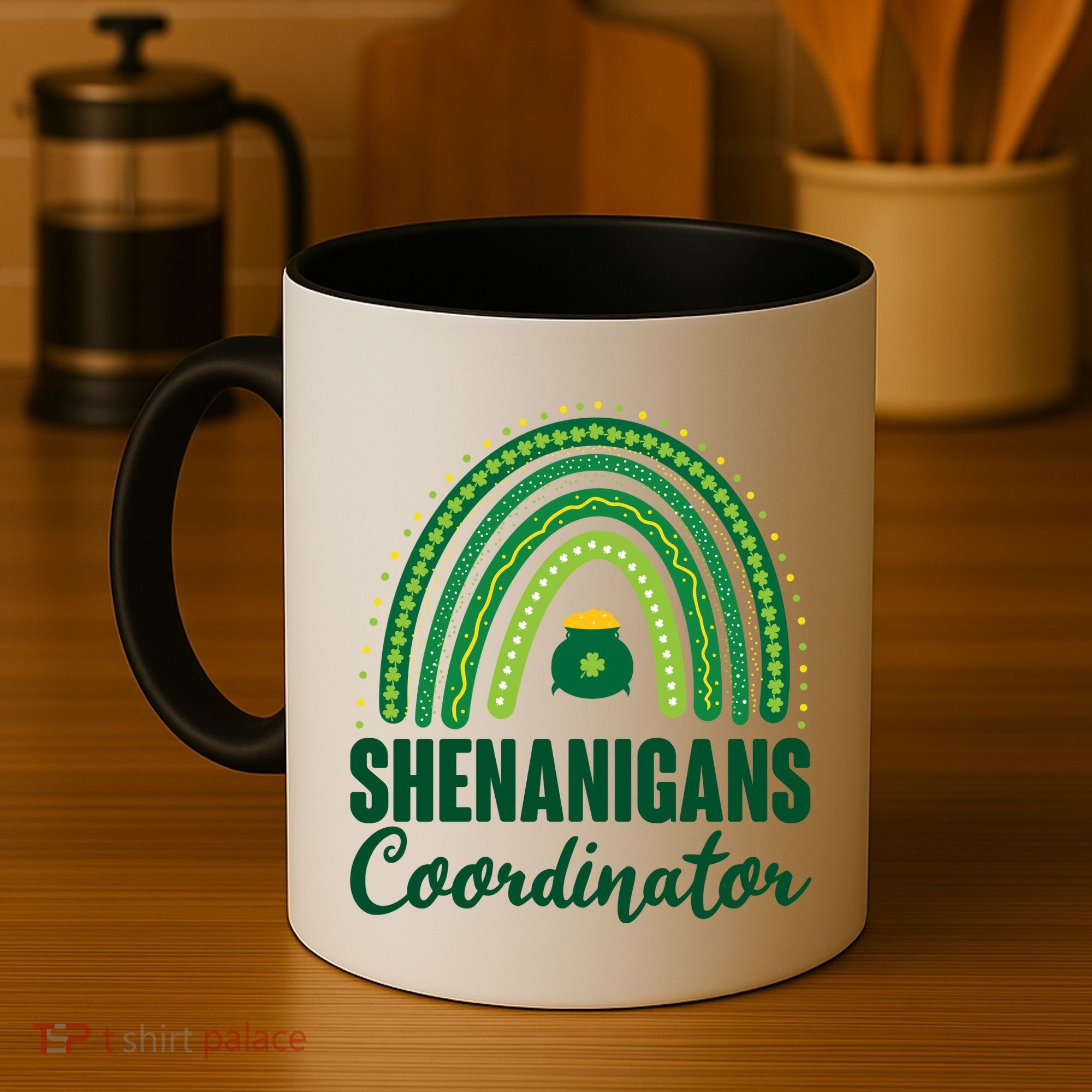 Funny Cute Shenanigans Coordinator Lucky Green Rainbow Pot Of Gold Coffee Mug