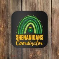 Funny Cute Shenanigans Coordinator Lucky Green Rainbow Pot Of Gold Coaster thumb 0