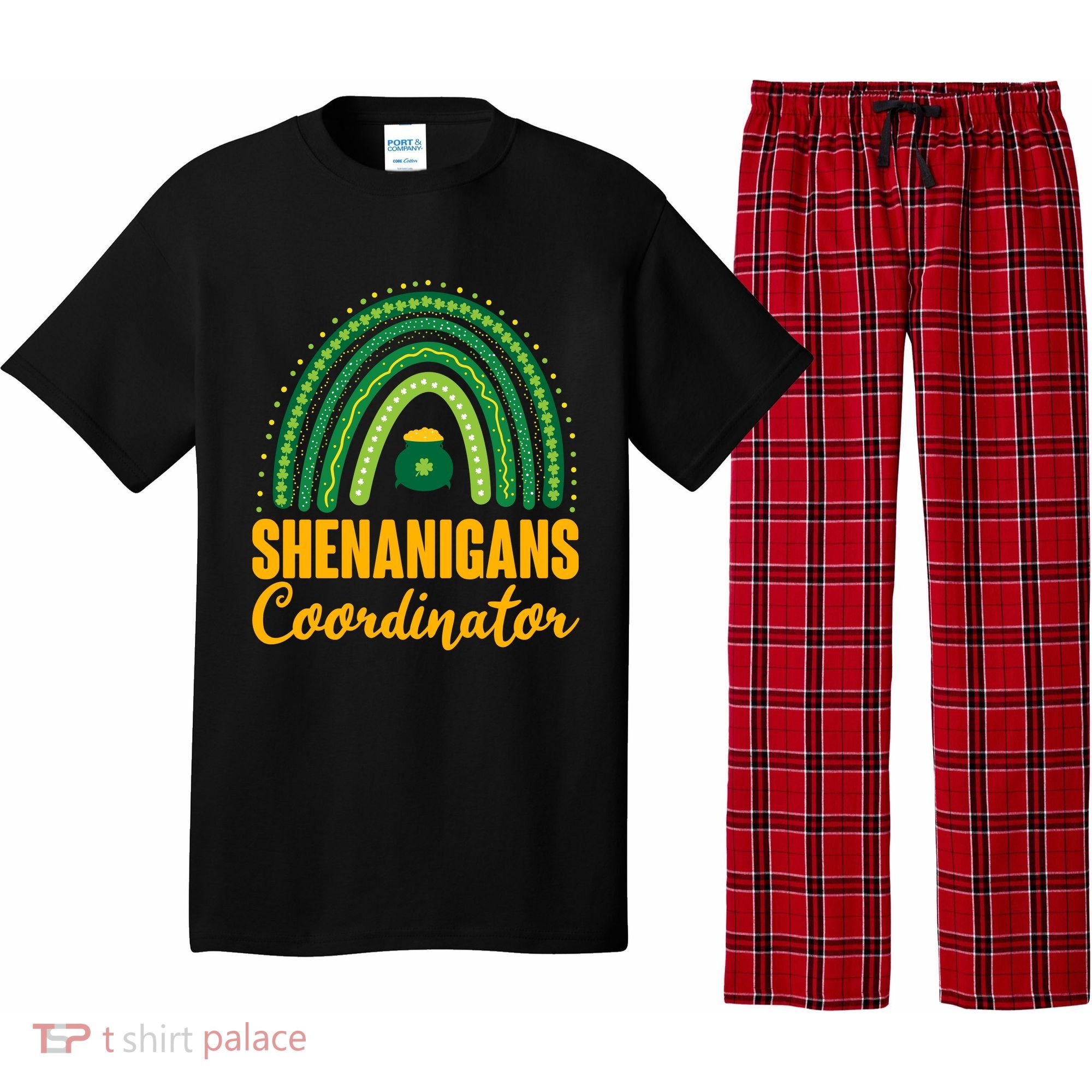 Funny Cute Shenanigans Coordinator Lucky Green Rainbow Pot Of Gold Pajama Set