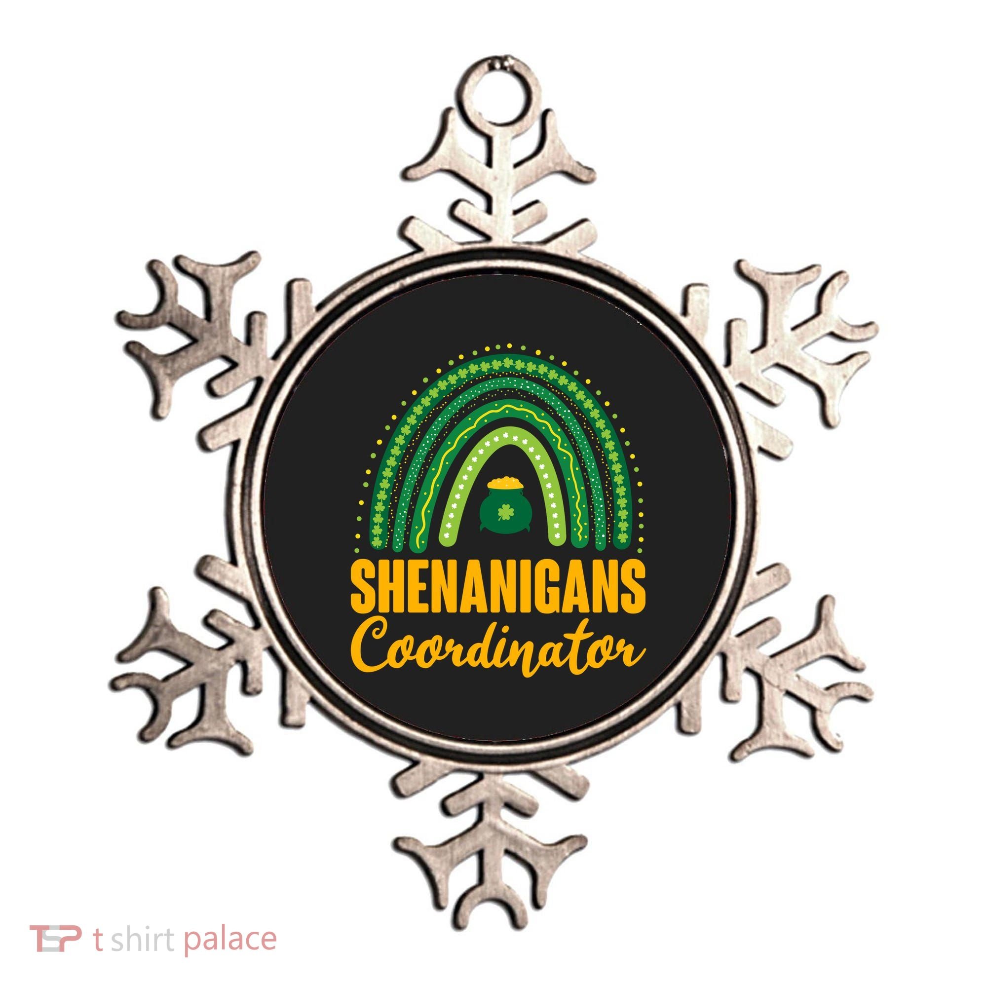 Funny Cute Shenanigans Coordinator Lucky Green Rainbow Pot Of Gold Ornament