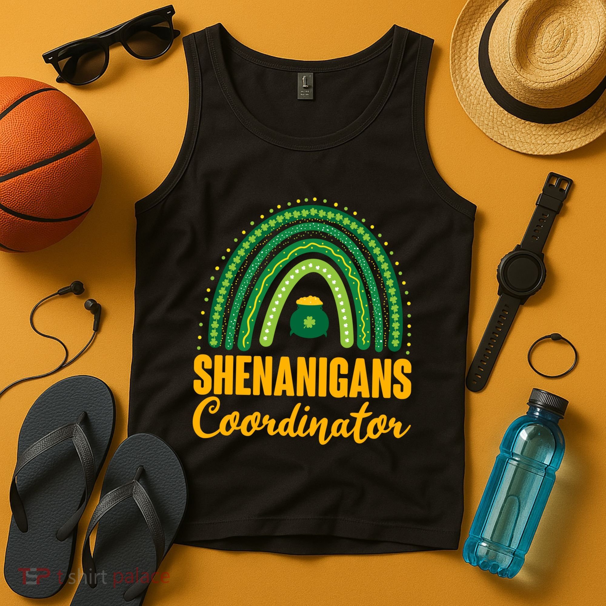 Funny Cute Shenanigans Coordinator Lucky Green Rainbow Pot Of Gold Tank Top