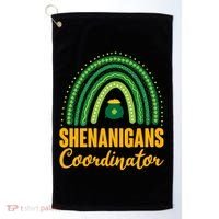 Funny Cute Shenanigans Coordinator Lucky Green Rainbow Pot Of Gold Golf Towel thumb 0