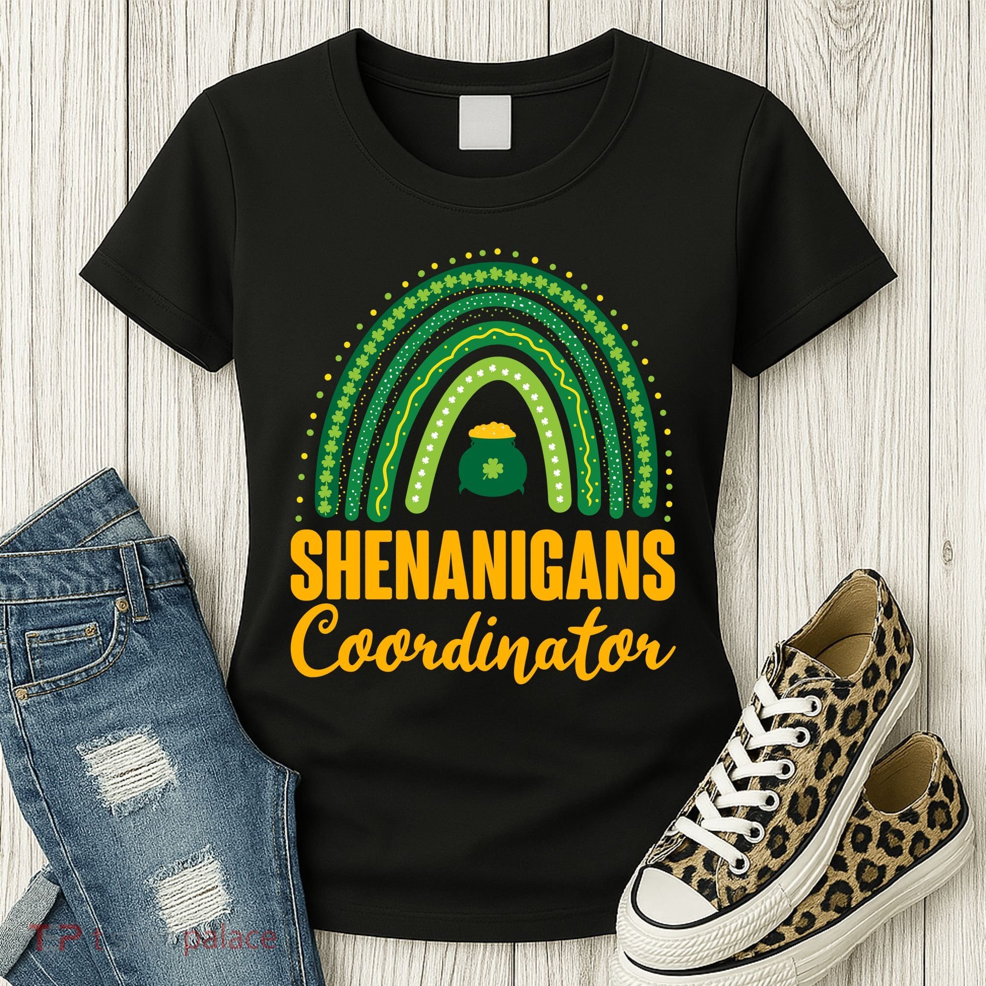 Funny Cute Shenanigans Coordinator Lucky Green Rainbow Pot Of Gold Women's T-Shirt