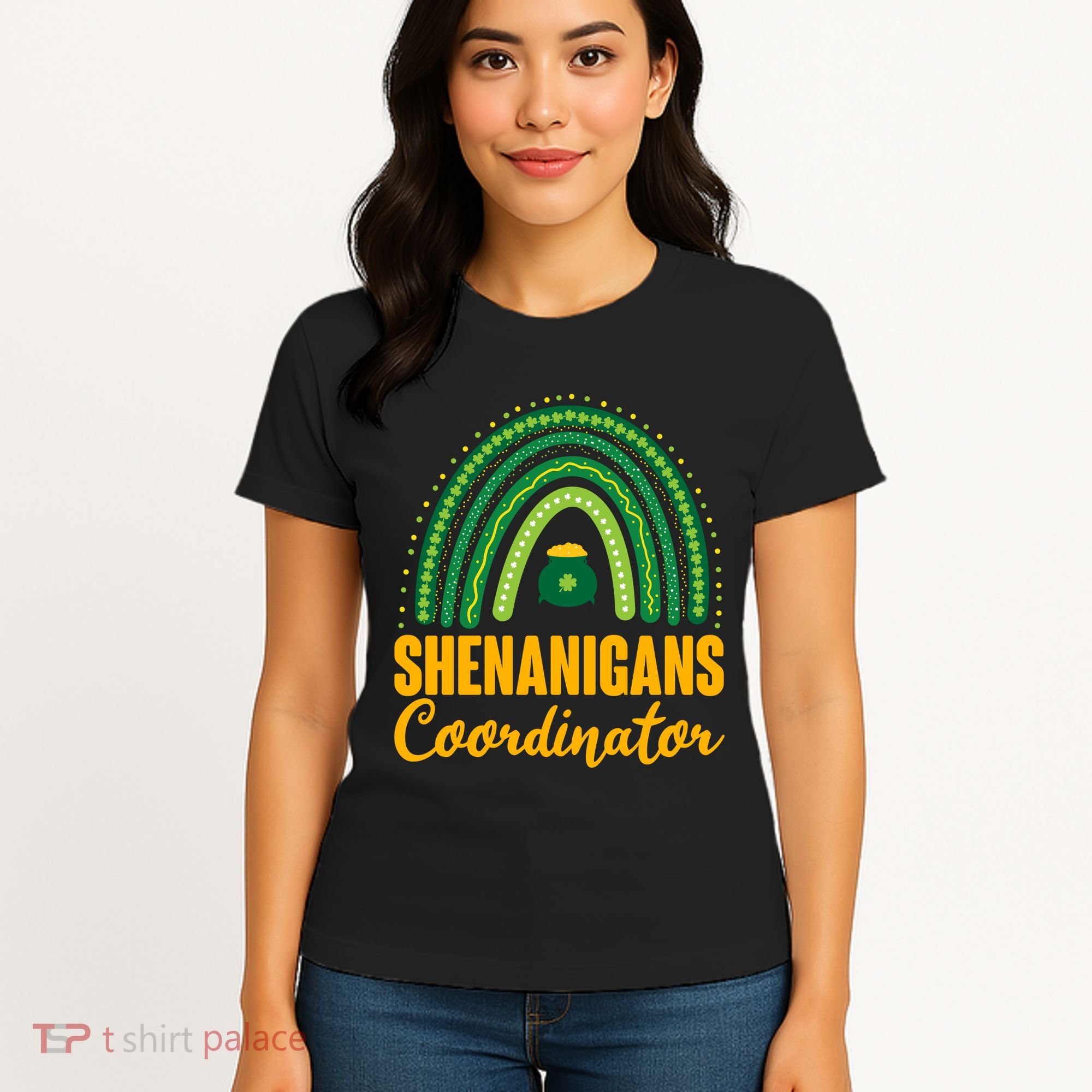 Funny Cute Shenanigans Coordinator Lucky Green Rainbow Pot Of Gold Women's T-Shirt