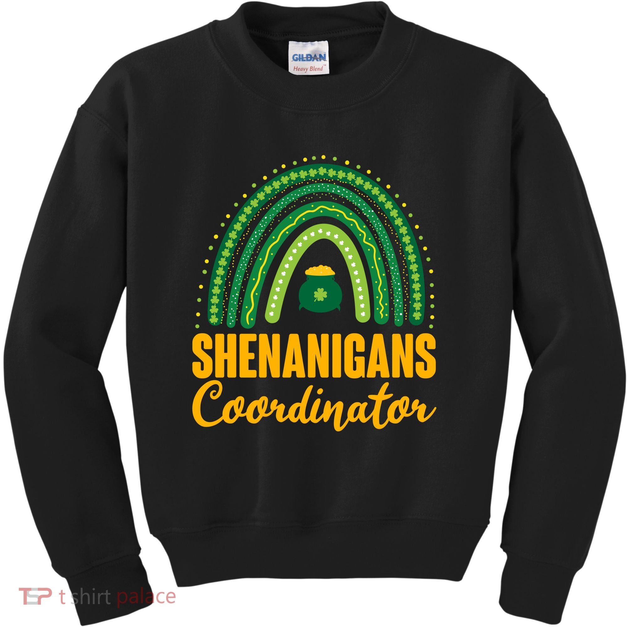 Funny Cute Shenanigans Coordinator Lucky Green Rainbow Pot Of Gold Kids Sweatshirt