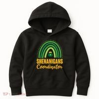 Funny Cute Shenanigans Coordinator Lucky Green Rainbow Pot Of Gold Kids Hoodie thumb 0