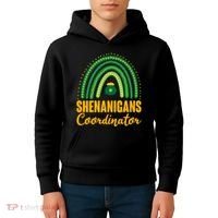 Funny Cute Shenanigans Coordinator Lucky Green Rainbow Pot Of Gold Kids Hoodie thumb 4