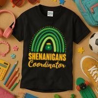 Funny Cute Shenanigans Coordinator Lucky Green Rainbow Pot Of Gold Kids T-Shirt thumb 3