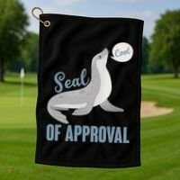 Funny Cute Seal Of Approval Golf Towel thumb 1