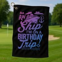 Funny Cruise Ship Vacation Aw Ship Im On A Birthday Trip Gift Golf Towel thumb 1