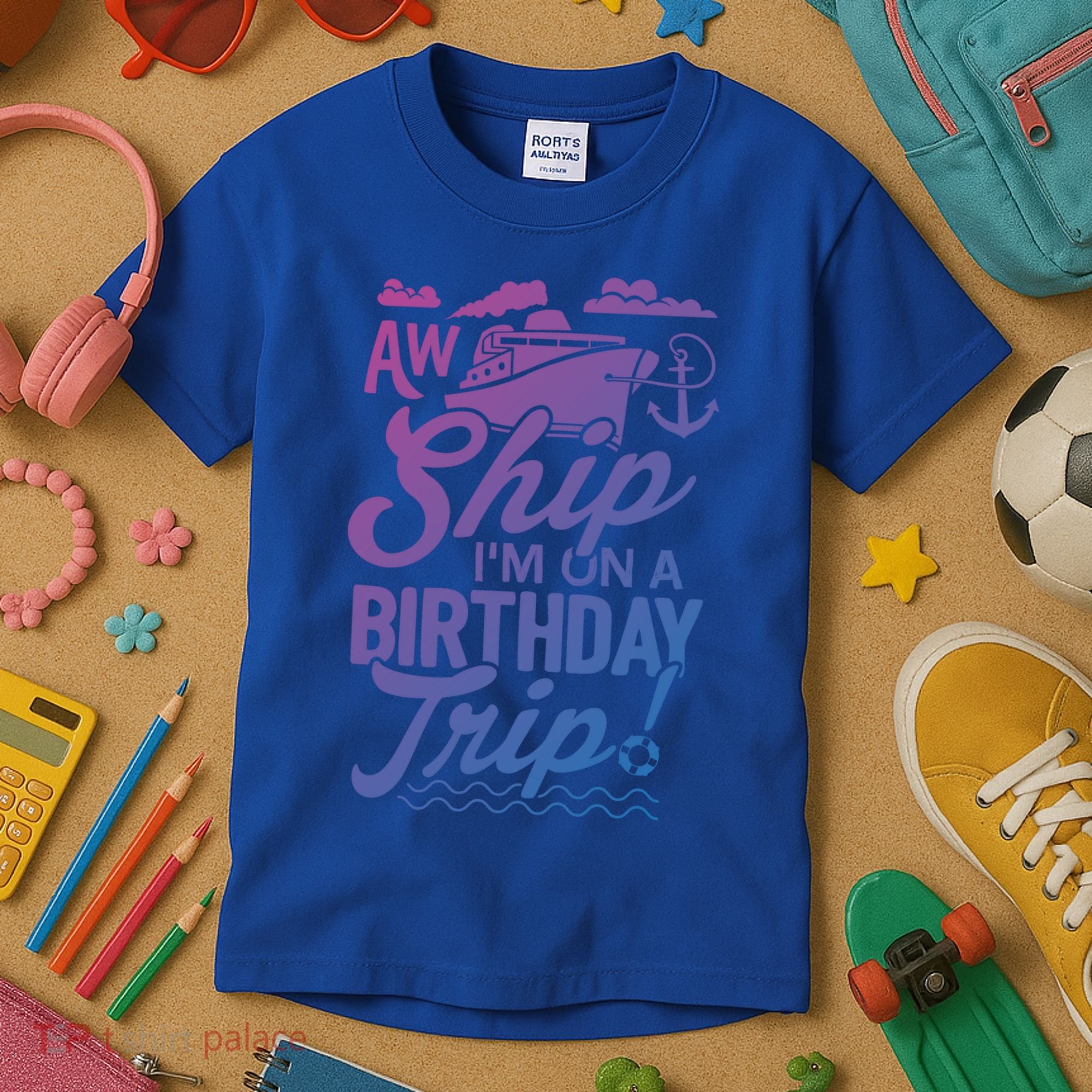 Funny Cruise Ship Vacation Aw Ship Im On A Birthday Trip Gift Kids T-Shirt