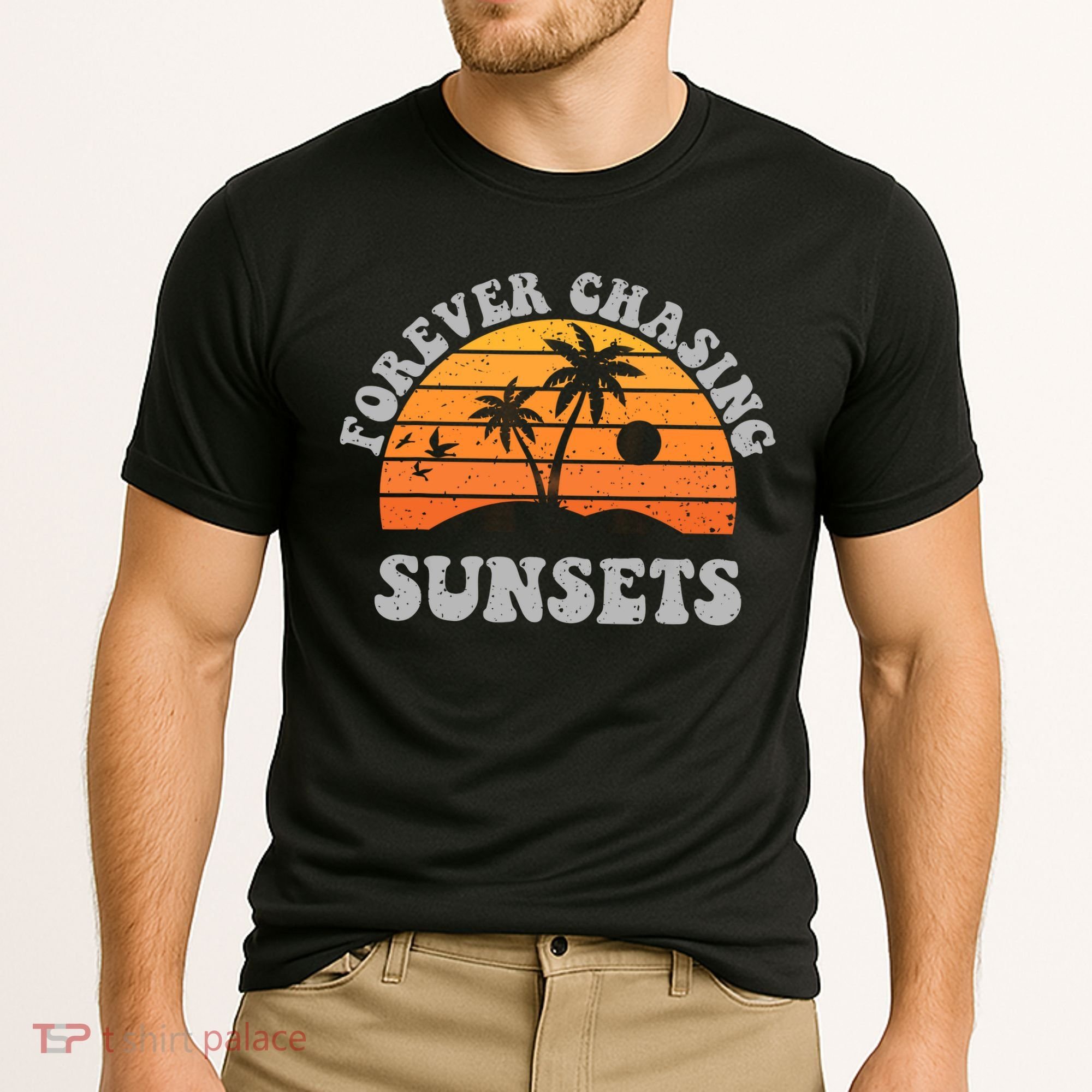 Forever Chasing Sunsets Funny Retro Sunset Photographer Men Cooling Performance Crew T-Shirt
