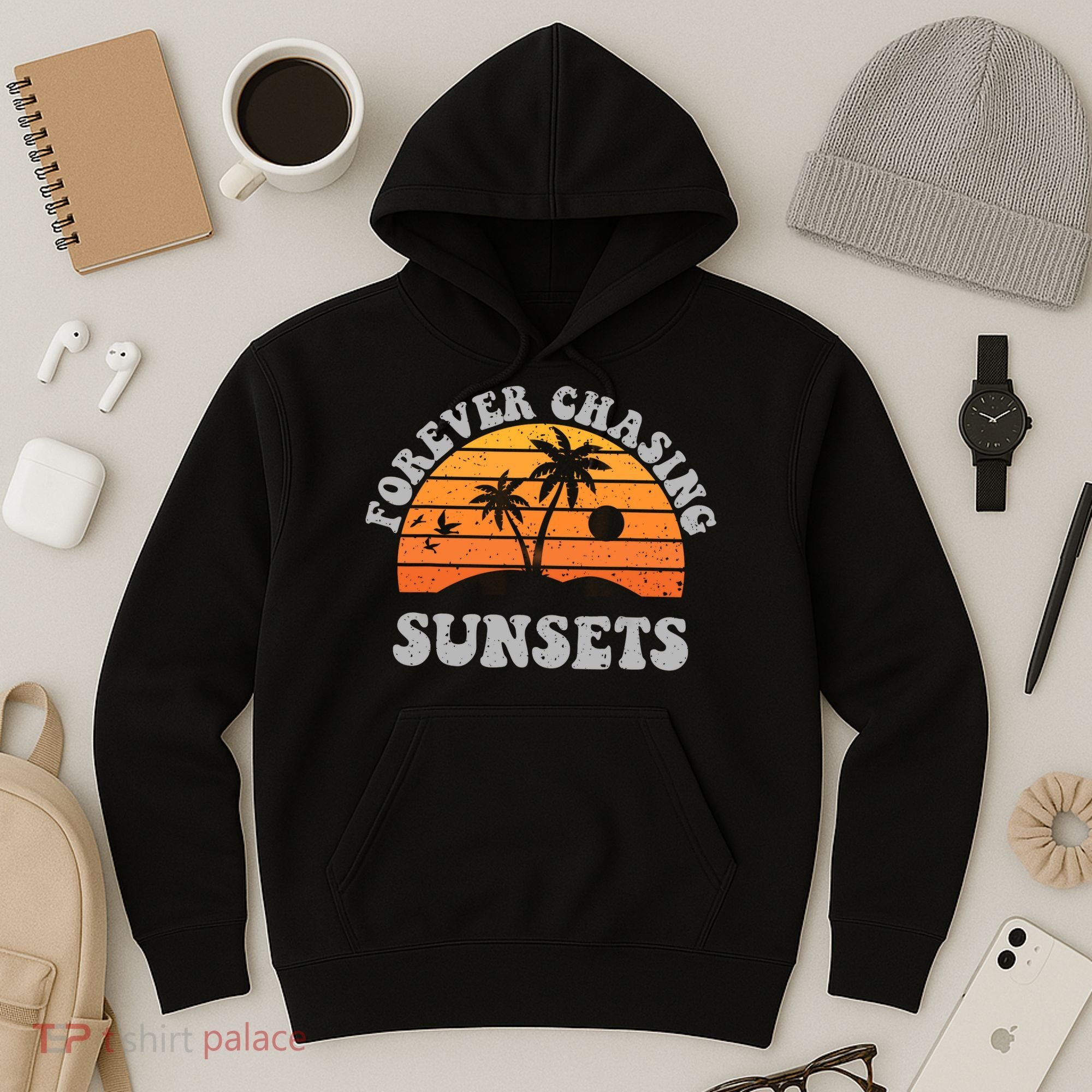 Forever Chasing Sunsets Funny Retro Sunset Photographer Men Hoodie
