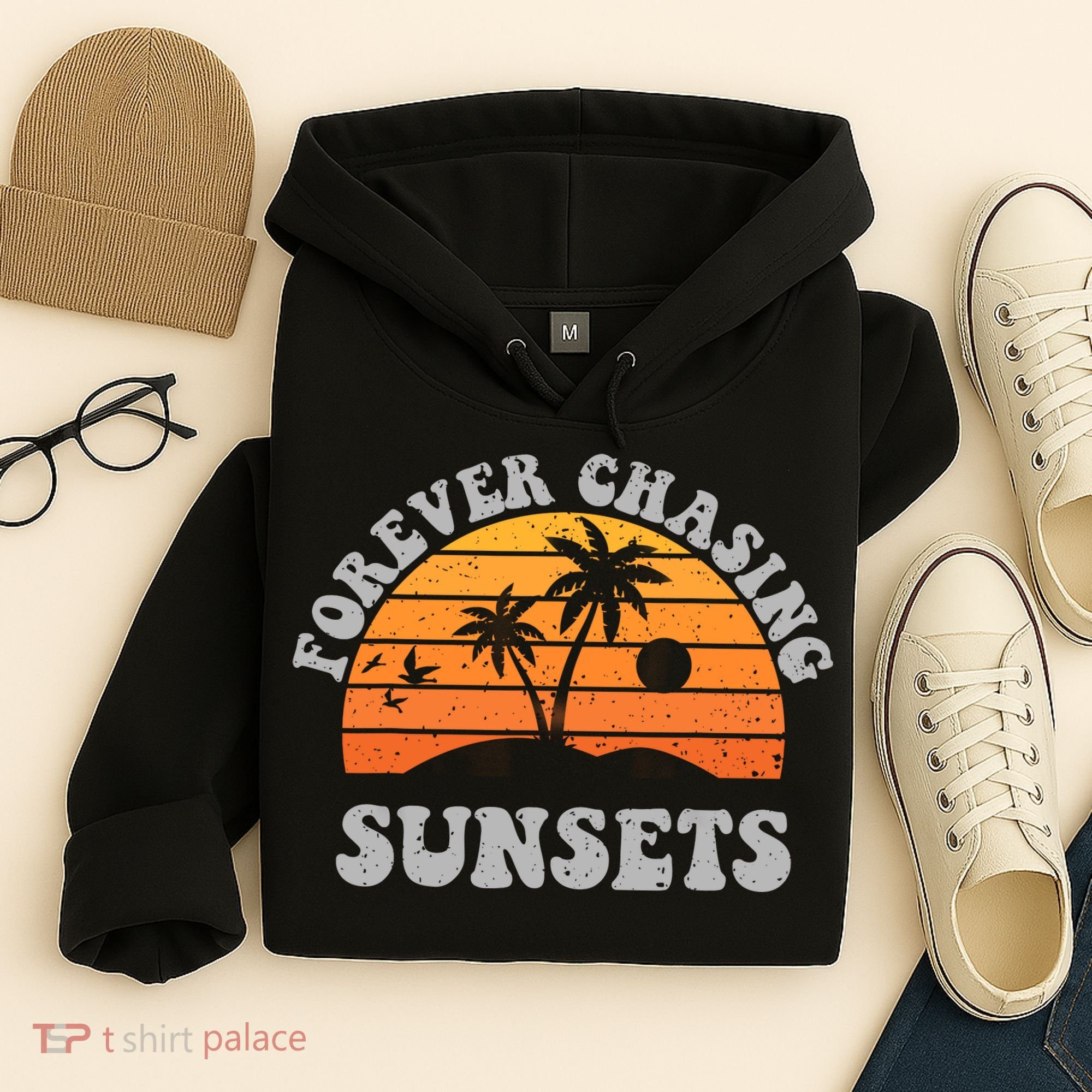 Forever Chasing Sunsets Funny Retro Sunset Photographer Men Hoodie