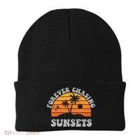 Forever Chasing Sunsets Funny Retro Sunset Photographer Men Beanie thumb 0
