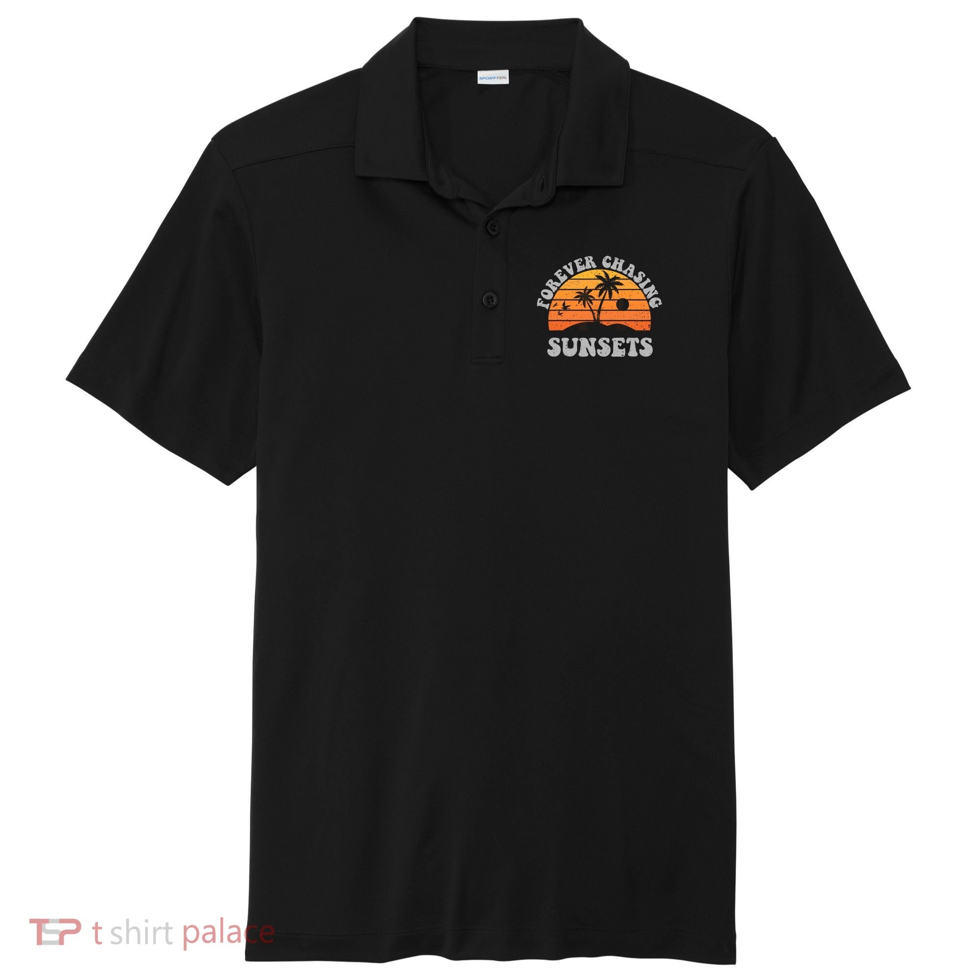 Forever Chasing Sunsets Funny Retro Sunset Photographer Men Sport-Tek Posi-UV Pro Polo
