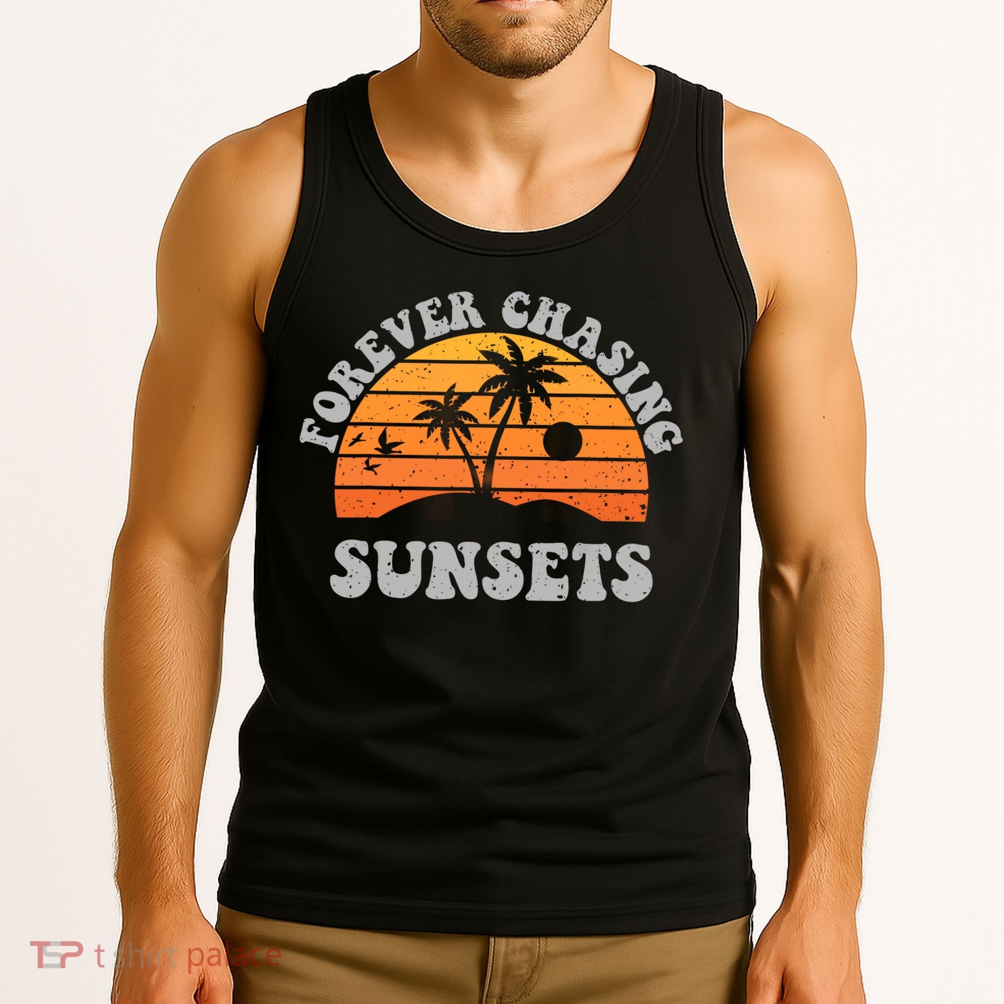Forever Chasing Sunsets Funny Retro Sunset Photographer Men Tank Top