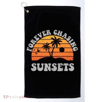 Forever Chasing Sunsets Funny Retro Sunset Photographer Men Golf Towel