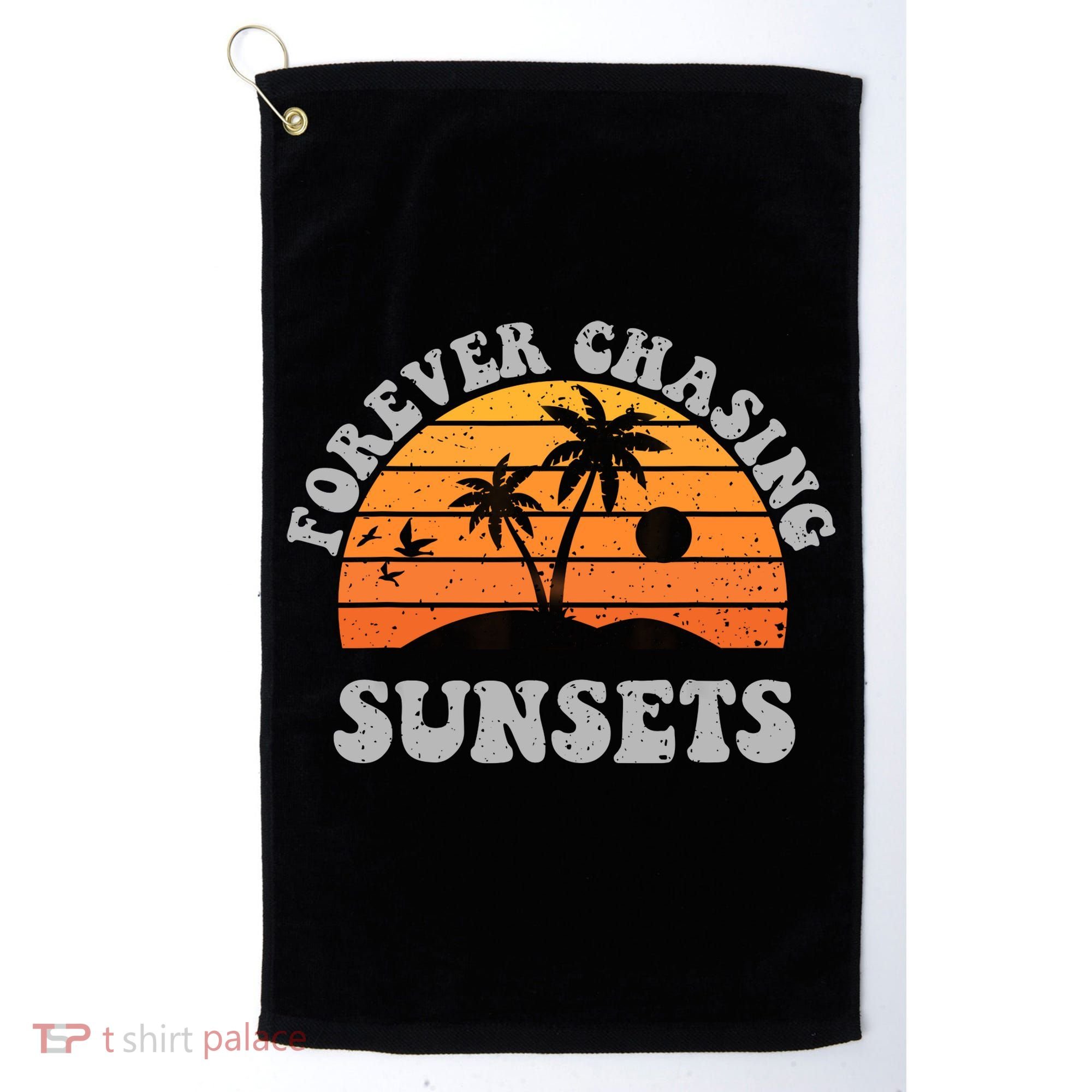 Forever Chasing Sunsets Funny Retro Sunset Photographer Men Golf Towel