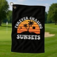 Forever Chasing Sunsets Funny Retro Sunset Photographer Men Golf Towel thumb 1