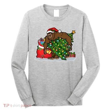 Funny Christmas Santa Sasquatch Bigfoot Long Sleeve Shirt