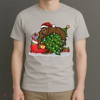 Funny Christmas Santa Sasquatch Bigfoot T-Shirt thumb 3