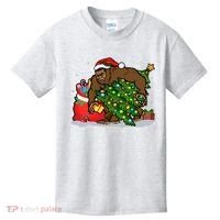 Funny Christmas Santa Sasquatch Bigfoot Kids T-Shirt thumb 0