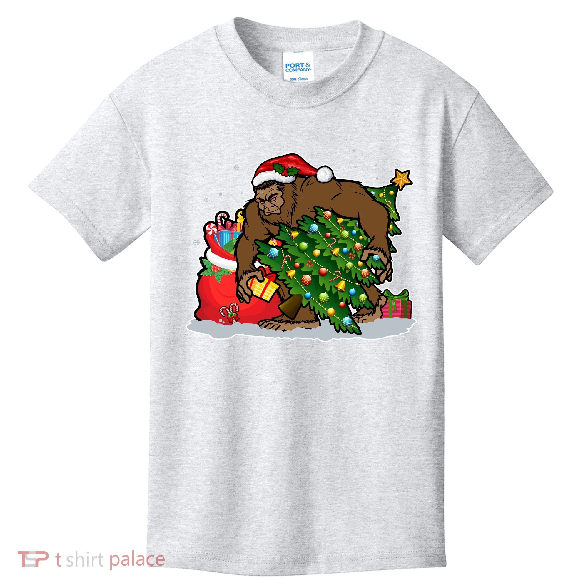 Funny Christmas Santa Sasquatch Bigfoot Kids T-Shirt