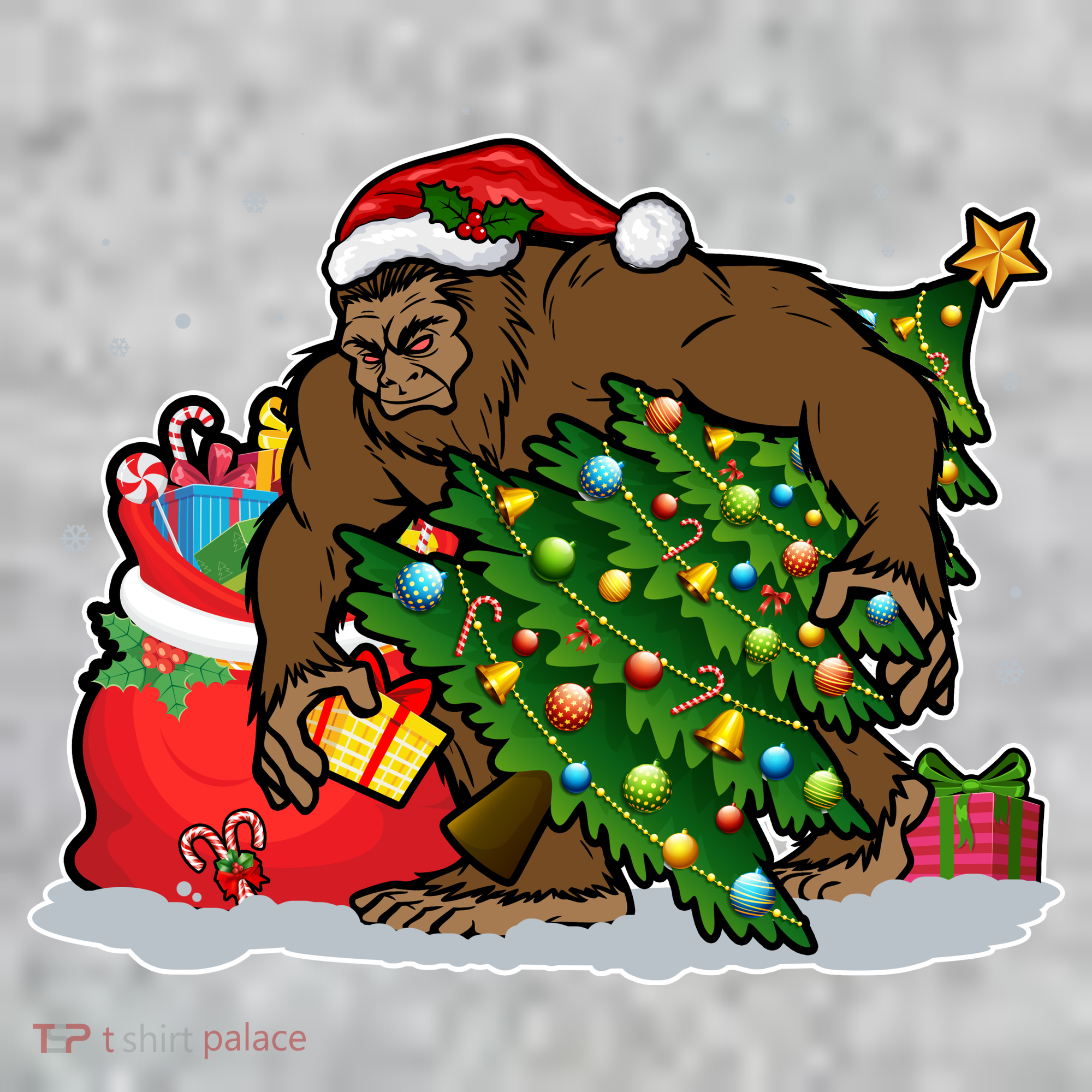 Funny Christmas Santa Sasquatch Bigfoot Kids T-Shirt