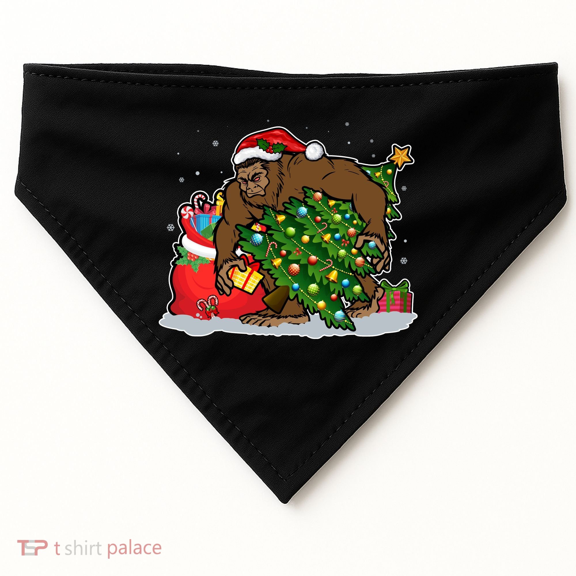 Funny Christmas Santa Sasquatch Bigfoot USA-Made Doggie Bandana